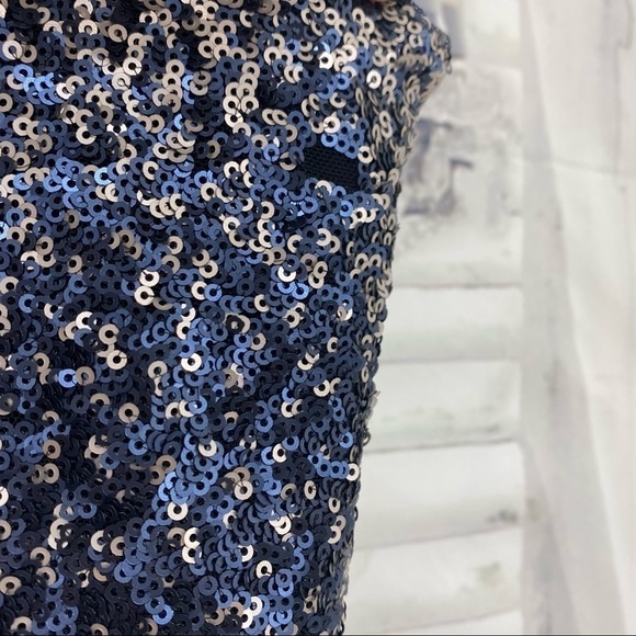 Betsy & Adam Size 2 Long Dress Gown Ombre Sequins Mock Neck Sleeveless Blue - Picture 10 of 16